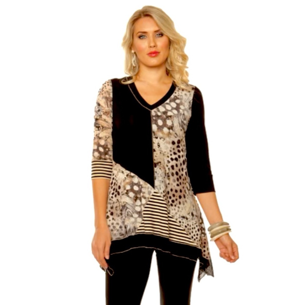 Gorgeous✨Women’s Lior Paris Leopard Cheetah Patchwork V-Neck Tunic